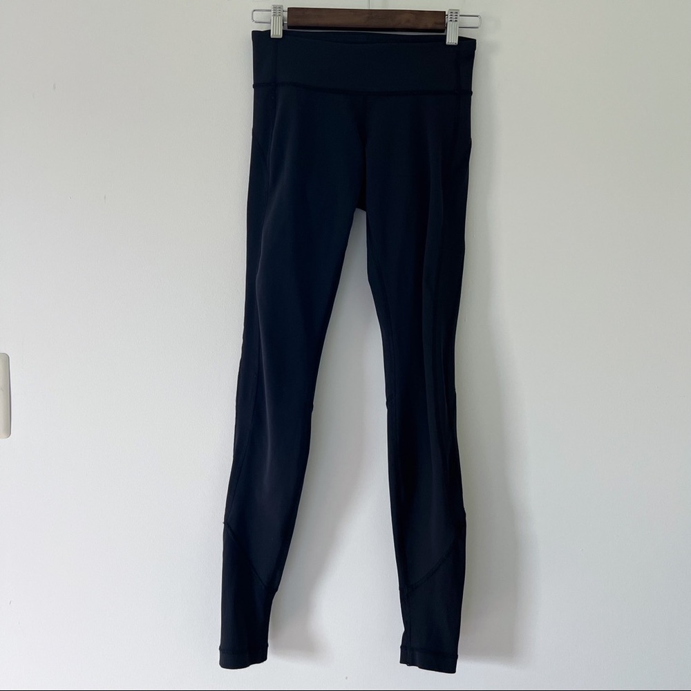 lululemon | black leggings with mesh side detail and knit ribbed ankle cuff 4 - Picture 2 of 7